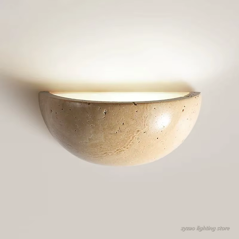 Rétro Semi circulaire pierre naturelle Art applique jaune travertin LED