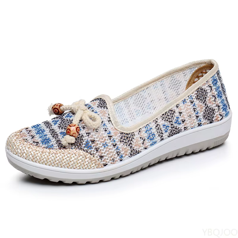 Chaussures en tissu pour femmes, nouvelle collection été 2025, chaussures décontractées respirantes pour mamans, style ethnique, ballerines à bout peu profond pour femmes, Zapatos