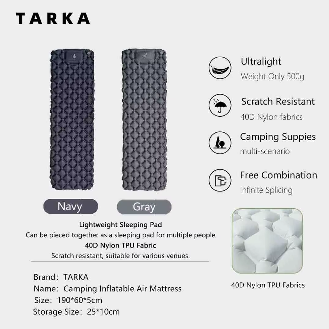 TARKA Matelas gonflable ultraléger 1 pièce, tapis de camping et de randonnée, coussin d'air innovant pour le sommeil, matelas pneumatique sans oreiller pour tente
