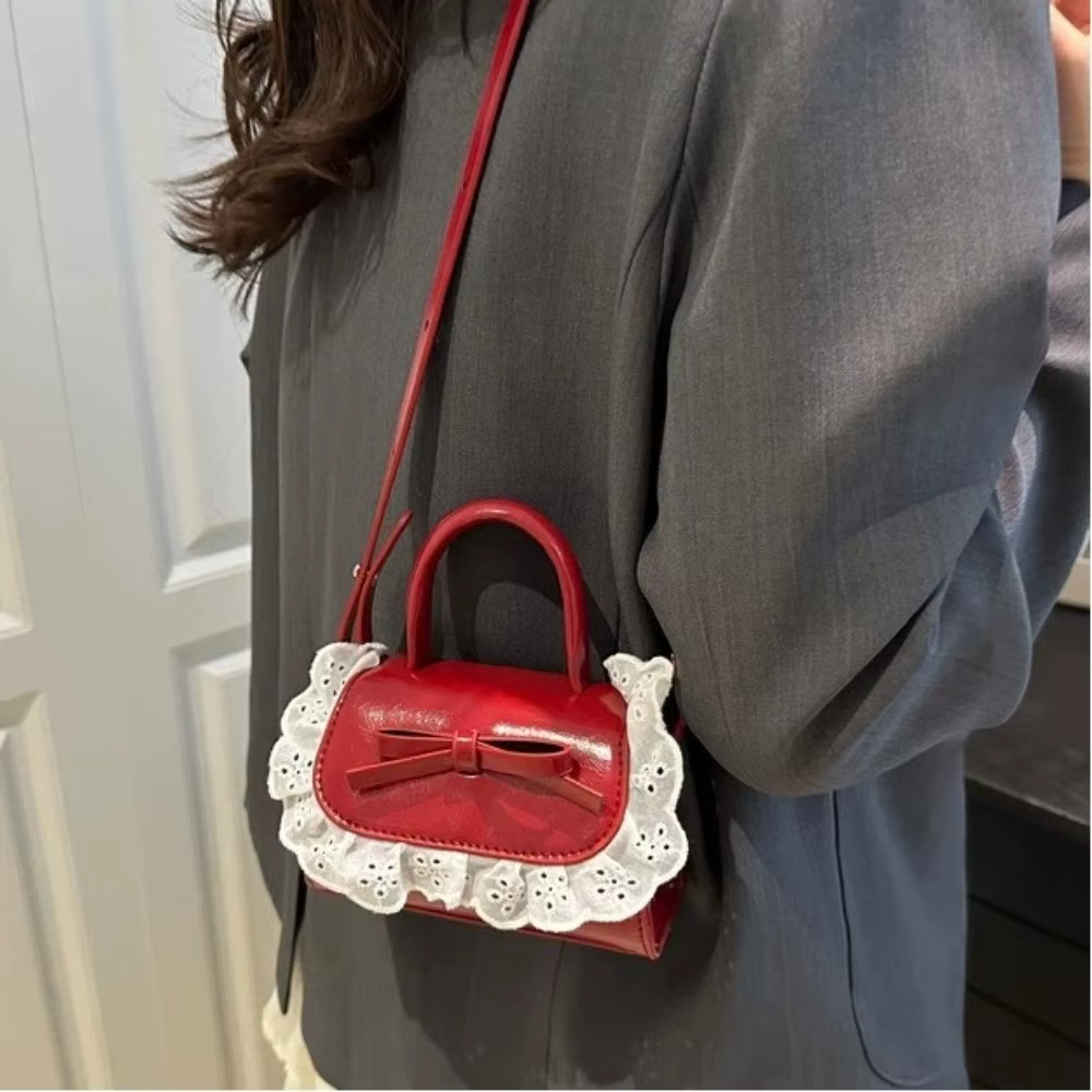 Sac bandoulière mini tendance en cuir PU avec nœud en dentelle, style Y2K, sac à main pour femme