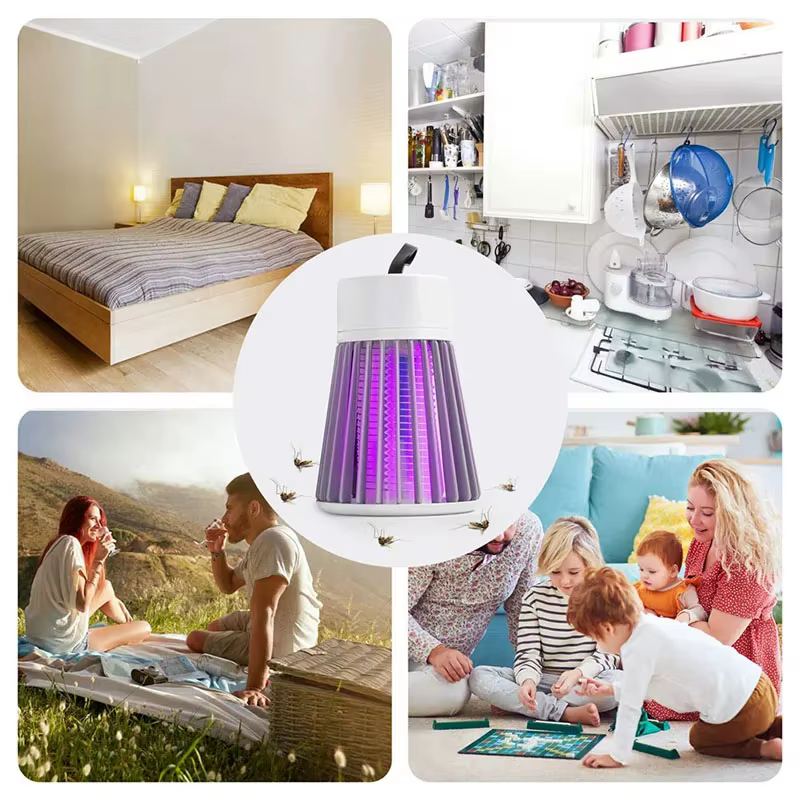 Lampe anti-moustiques 2-en-1 USB, piège à insectes électrique avec veilleuse LED pour chambre, camping extérieur, guêpes, moucherons, mouches
