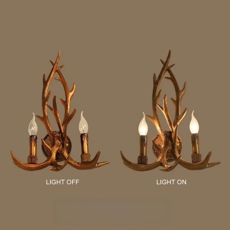 Sensation de bois résine décorative mur LED lampe applique cerf corne bois rétro blanc cerf applique lumière LED branche d'arbre