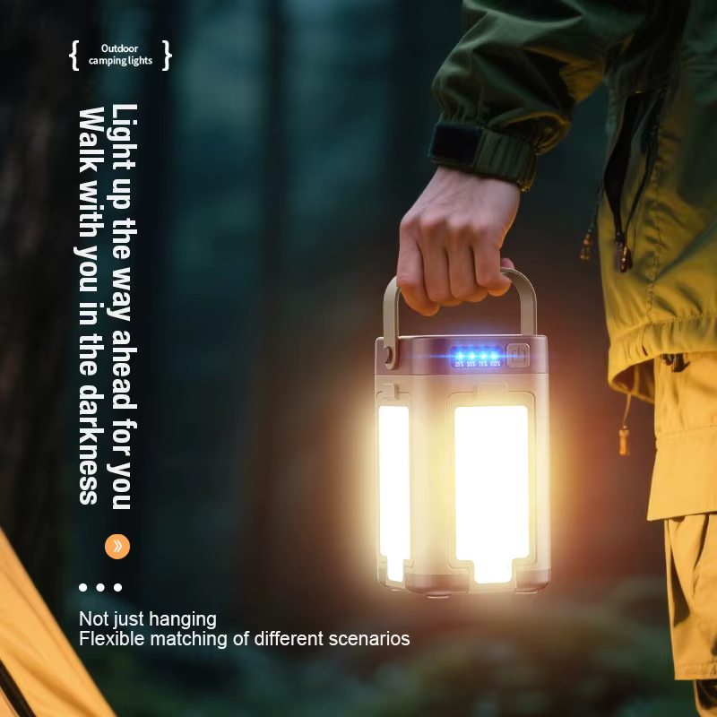 Lampe de camping multifonctionnelle avec double mode de charge solaire de type C conception de source de lumière extensible pour plusieurs scénarios extérieurs