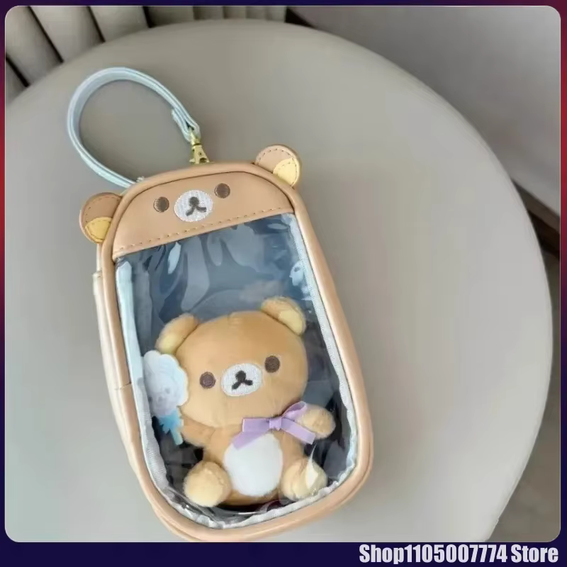Kawaii Rilakkuma ours soeur pendentif sac de rangement enfants transparence Pu porte-monnaie clé sac carte d'identité petit portefeuille cadeau