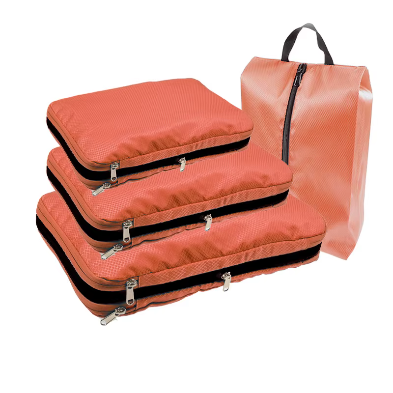 Cubes d'emballage à Compression de voyage avec sac à chaussures, organisateur pliable Portable, pochette pliable pour bagages, rangement de voyage pour vêtements et chaussures