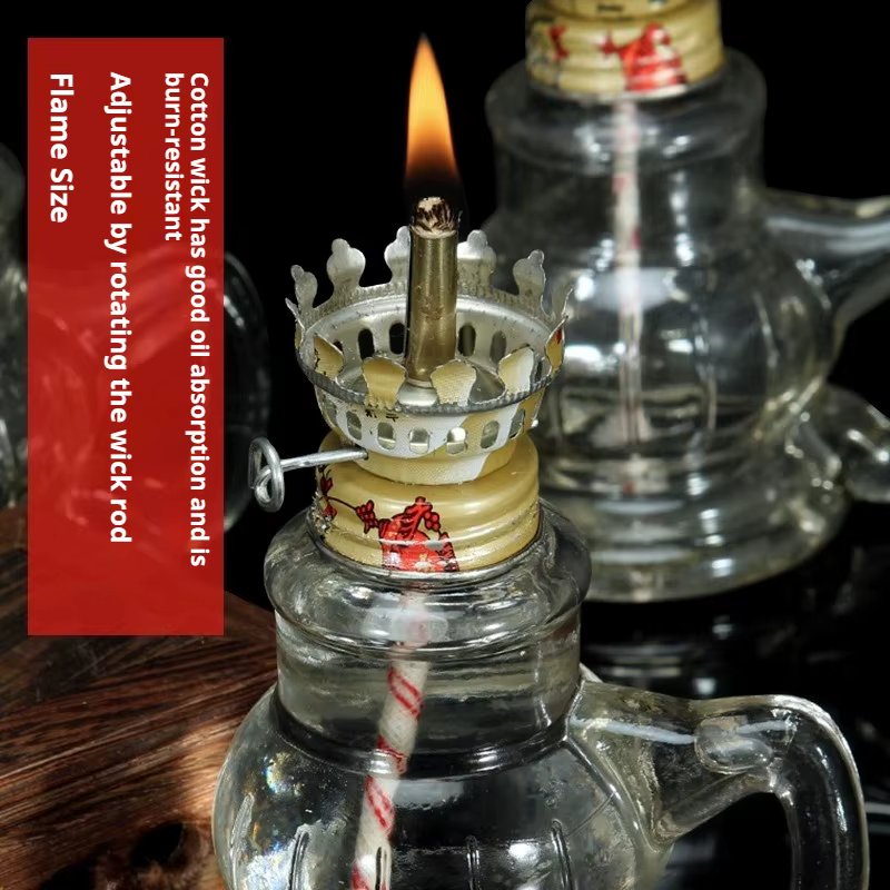 1 lampe à pétrole rétro coupe-vent en verre avec poignée pour éclairage d'urgence intérieur et décoration de la maison
