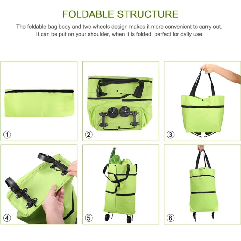 Sac de courses à roulettes 2-en-1 pliable avec roues