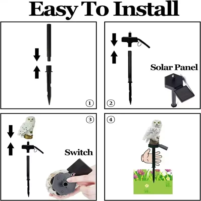 Lampe solaire en forme de hibou, lumières solaires de jardin, alimentées à l'énergie solaire, lumière LED solaire, lampe de décoration de jardin extérieure, lumières solaires étanches