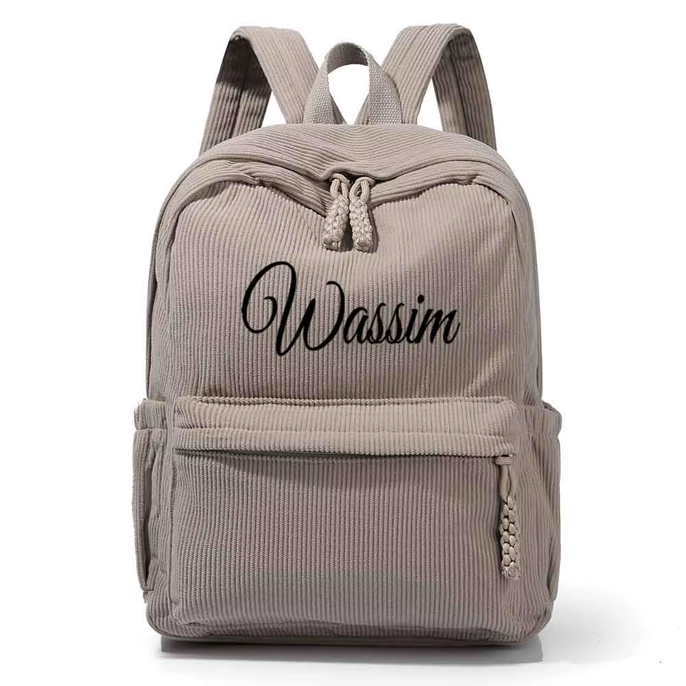 Sac à dos personnalisé pour enfants, sac à dos en velours côtelé brodé, retour à l'école, sac à dos avec nom d'enfant, sac d'école universitaire, tout-petit, avec nom