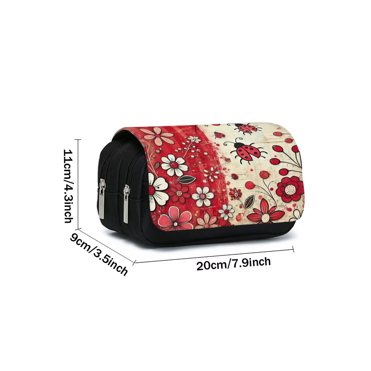 Étui à crayons double couche motif coccinelle, fleur et champignon pour garçon/fille, meilleurs cadeaux, trousse scolaire 2D dessin animé pour enfants