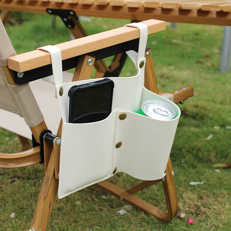 Poche pour chaise de camping, pochette pour chaise de plage avec 2 poches en cuir, sac latéral pour fauteuil roulant pour chevet/extérieur/plage/Camping