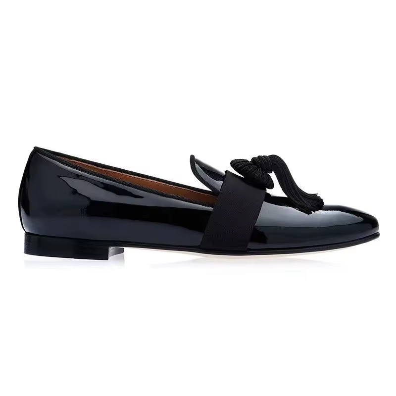 2025 noir gland chaussures homme bout pointu en cuir verni sans lacet appartements mâle mode