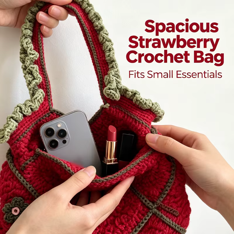 Kit de crochet pour sac à main en fil de laine à motif floral libellule rouge et vert rétro, fait main, DIY, avec tutoriel vidéo