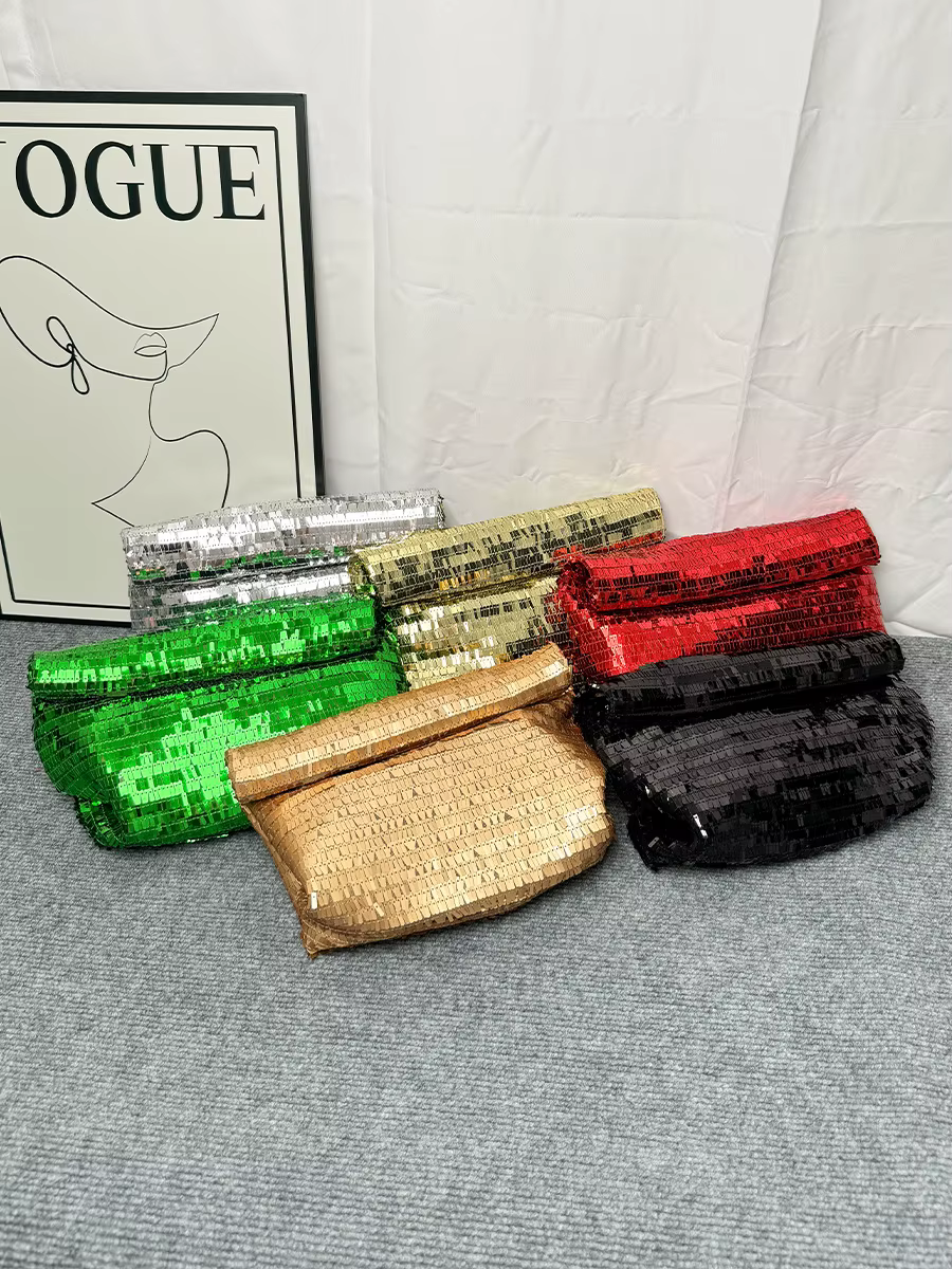 Pochette de soirée argentée pour femmes, sac de luxe de styliste à paillettes brillantes, sac à main de fête de mariage, tendance, portefeuille en métal noir