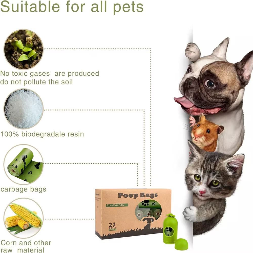 Sacs à déjections pour animaux de compagnie, sacs à déjections pour chiens jetables en vrac avec clip de laisse et distributeur de sacs en forme d'os avec empreintes de pattes