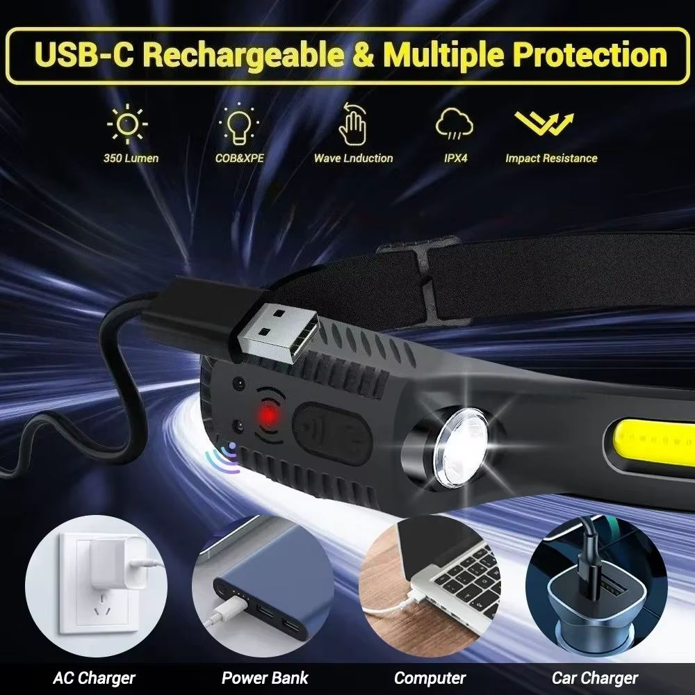 Lampe frontale à induction COB LED avec batterie intégrée