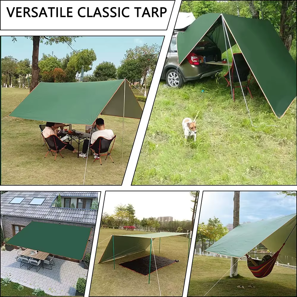 Tarp de Camping Imperméable Tente Pare-Soleil Abri Touristique Canopée de Jardin Protection Solaire Plage Léger Portable Randonnée Pique-nique Voyage