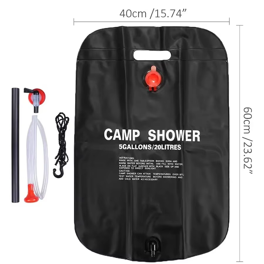 Sac de douche extérieur grande capacité 20L à chauffage solaire pour camping