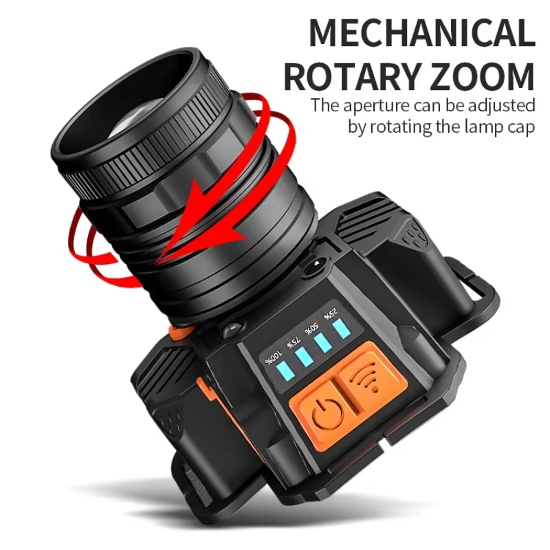 Lampe frontale LED rechargeable puissante avec zoom télescopique