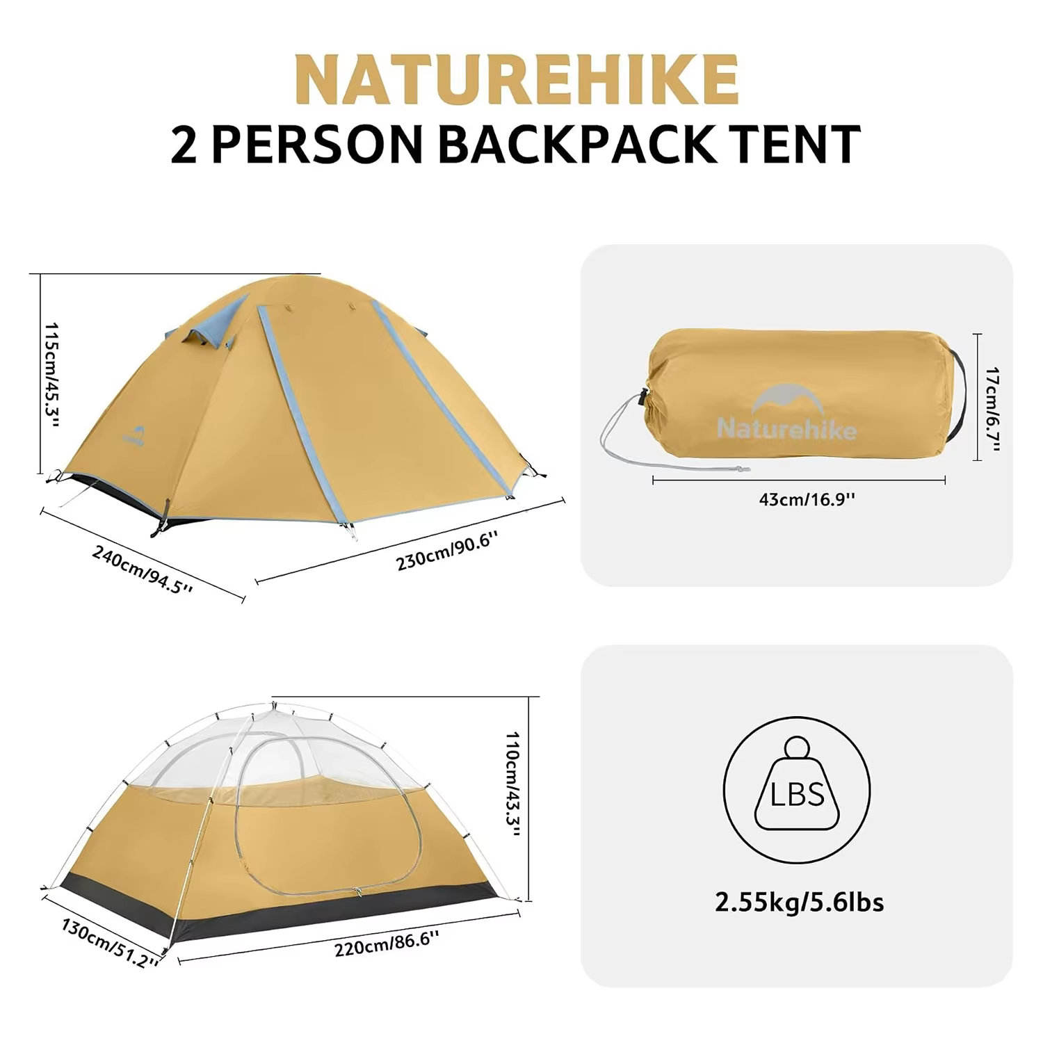 Tente de camping Naturehike Bleik pour 2 personnes