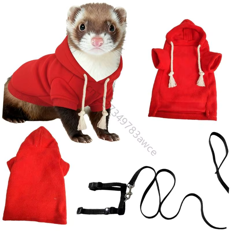 Ensemble pull à capuche harnais laisse pour furets, pour temps froid, avec tissu polaire doux, corde en Nylon, contrôle
