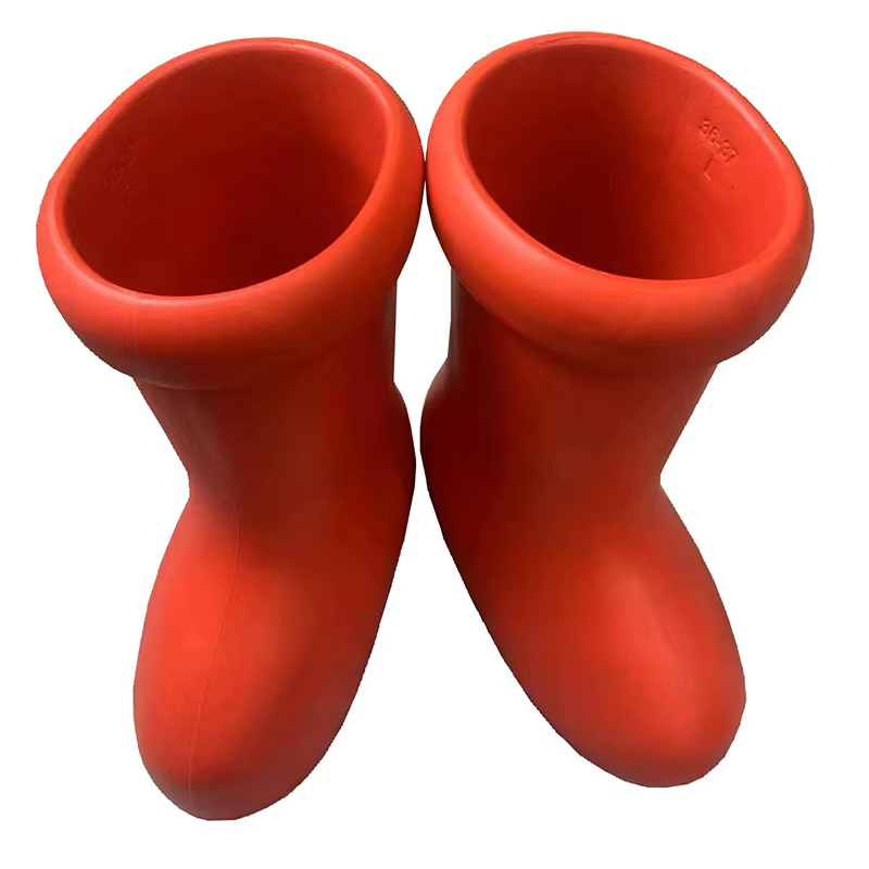 Nouvelles bottes de pluie Atomo à tige haute, antidérapantes, chaussures rouges tendance, unisexe, confortables, à semelle épaisse, talon moyen, couleur unie