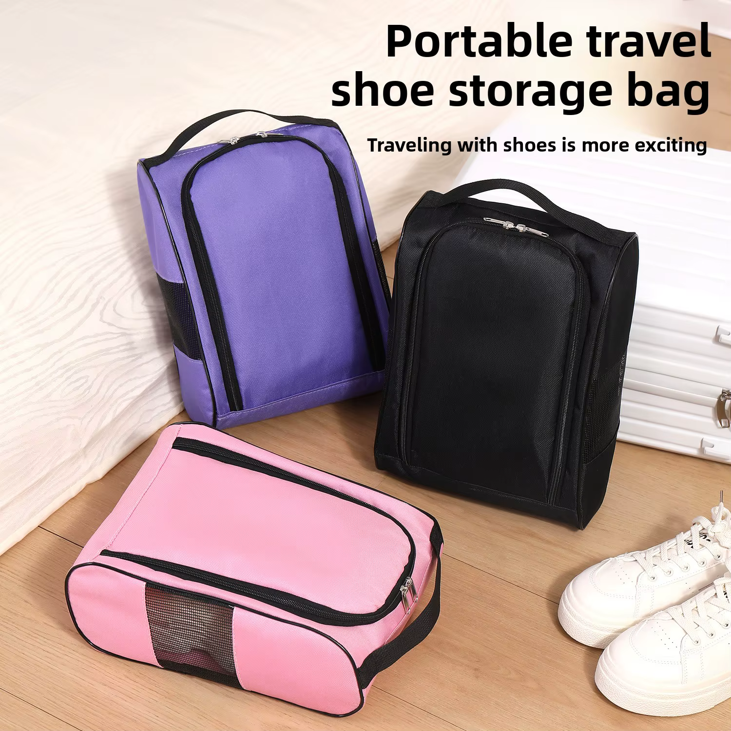 Sacs à chaussures pour le voyage, lot de 2 sacs de voyage pour chaussures, grand sac à chaussures de voyage imperméable et portable avec fermeture éclair