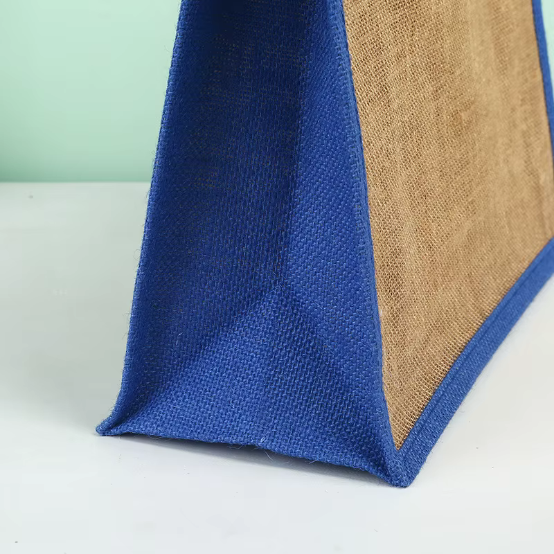 Sac en chanvre personnalisé avec logo imprimé, sac en coton et jute peint à la main avec blocs de couleur, sac à main imitation lin, sacs de courses