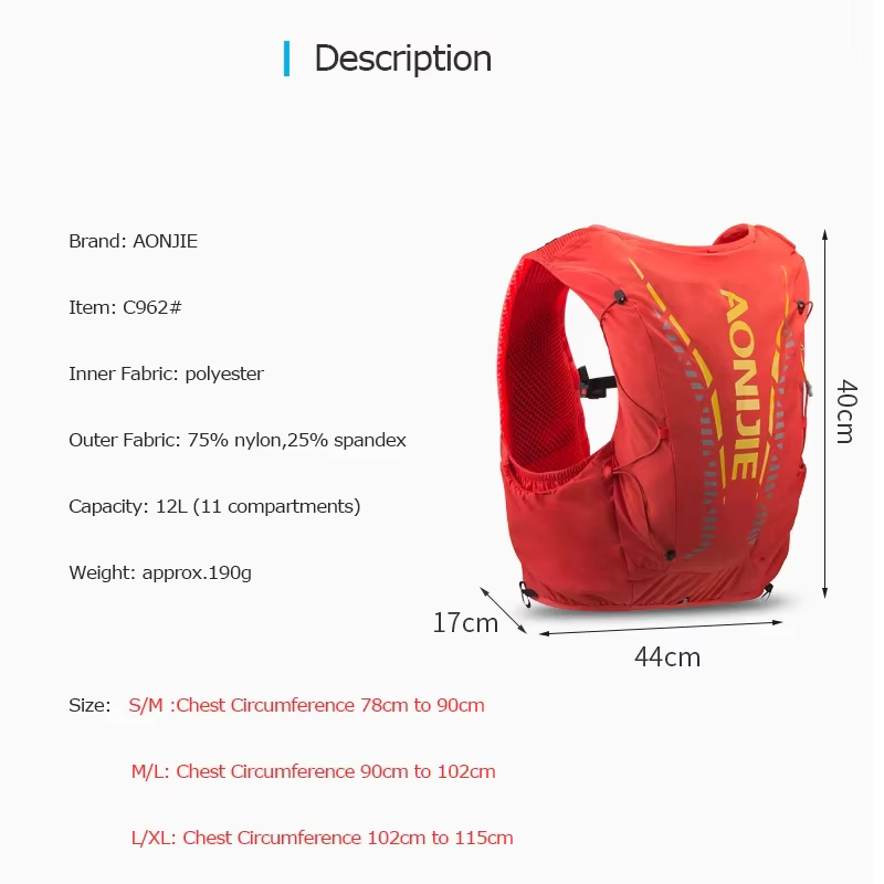 AONIJIE – sac à dos d'hydratation de 12l