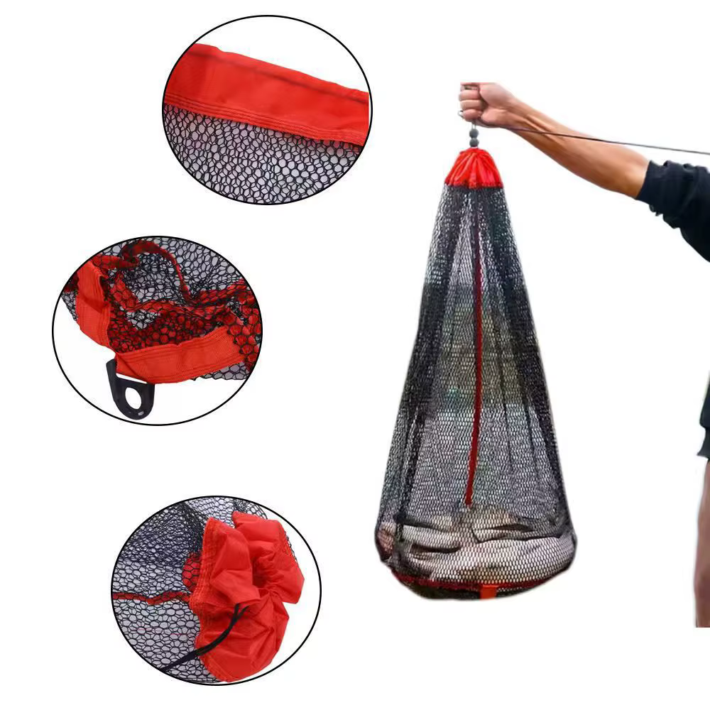 Filet de pêche pliable en Nylon, petite Cage à grille, filets à poisson, paquet de pêche à la bouche, panier de poisson vivant, sac Portable en maille avec cordon de serrage