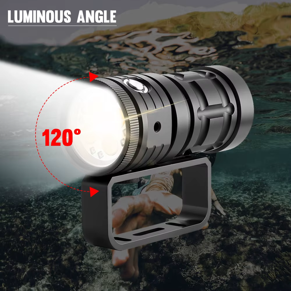 Asafee D16 100M lampe de poche sous-marine de plongée profonde 120 degrés lumière de remplissage lumineuse lampe étanche Rechargeable double interrupteur 3 Mode
