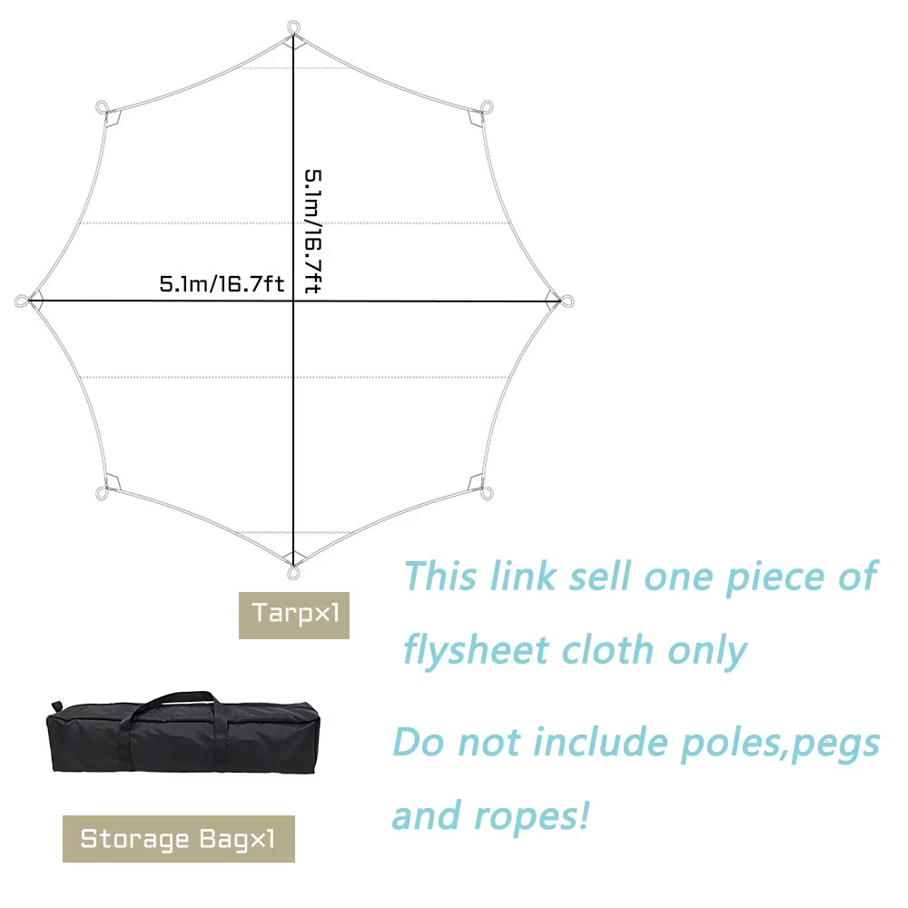 Octogone 5.1x5.1m, grande bâche imperméable