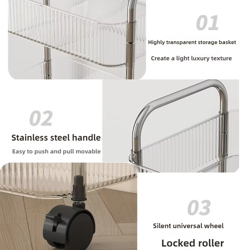 Étagère Mobile avec roue, support de rangement, chariot roulant en acrylique Transparent, chariot de maison pour collation, organisateur d'articles cosmétiques divers