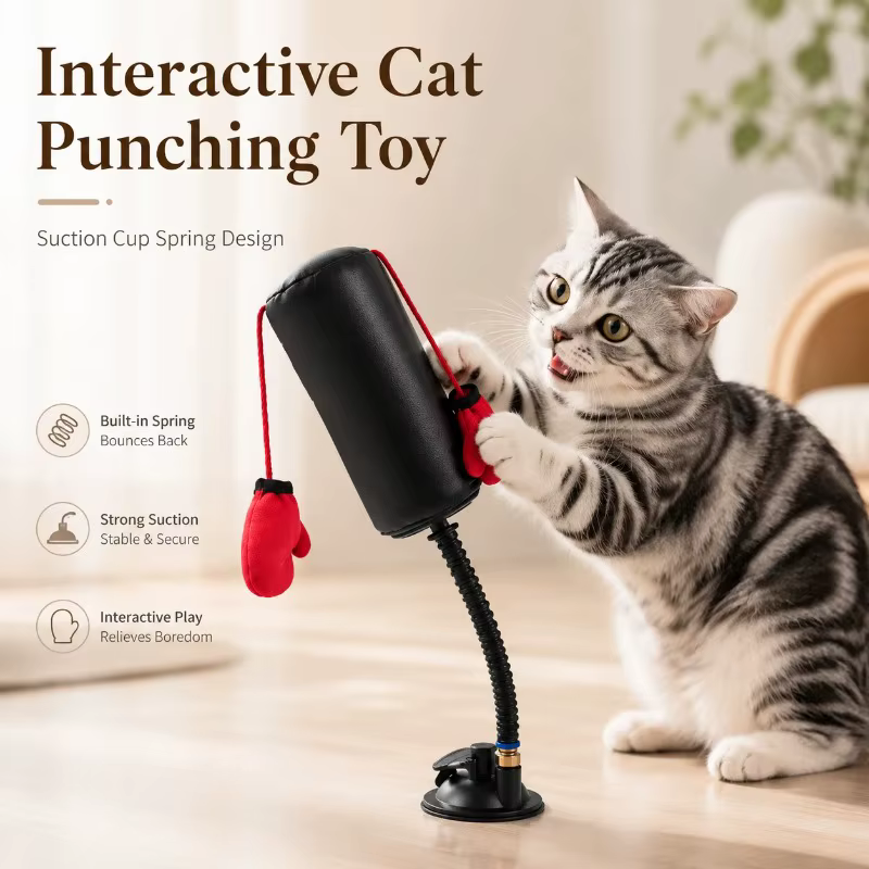Jouet de boxe interactif pour chat avec gants, mini-sac de frappe créatif, outil de dressage portable pour animaux de compagnie, idéal pour la maison et la réduction du stress