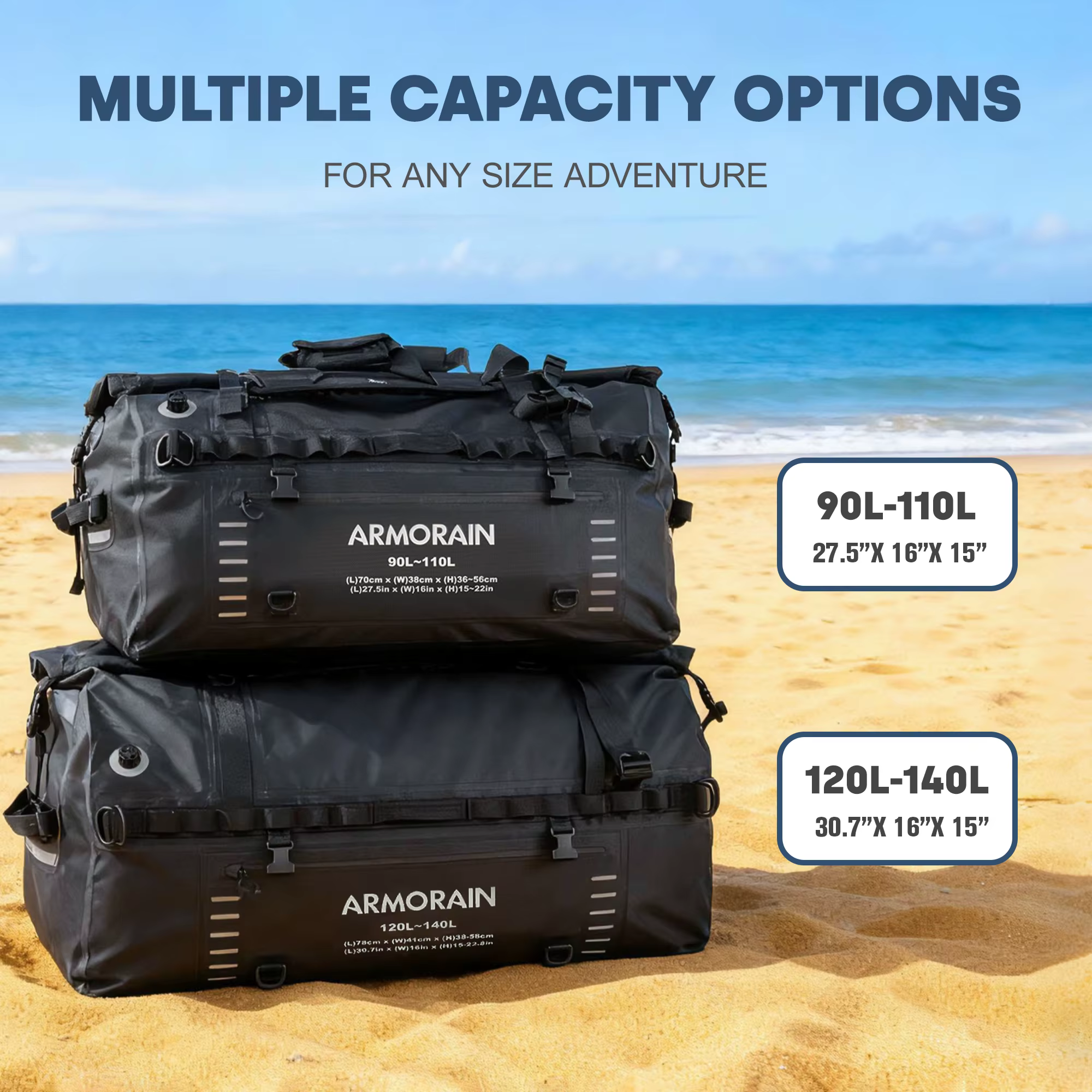 Sac de voyage étanche IPX8 100L 120L grande capacité avec sangle gonflable durable pour les longs trajets