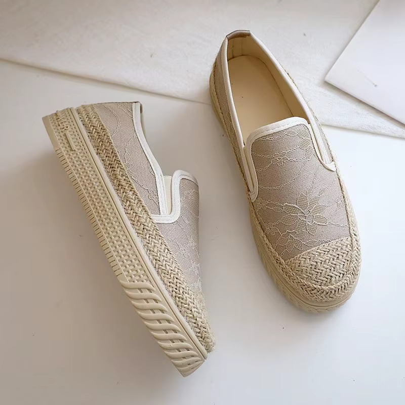Espadrilles blanches pour femmes, chaussures pour femmes, mocassins ronds, Parker, coton, mode Y2k, printemps, chaussures à bas prix, A H
