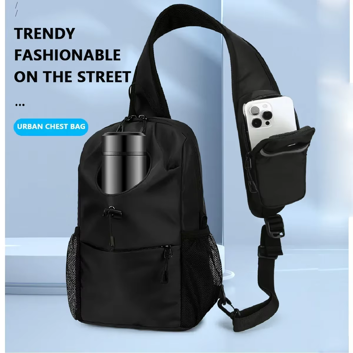 Sac de poitrine de sport et de loisirs à la mode, matériau en nylon imperméable, sac de rangement pour téléphone, multifonctionnel et multicouche
