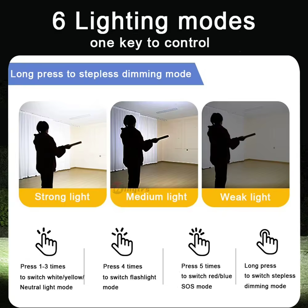 Barre lumineuse LED magnétique rechargeable par USB pour le camping
