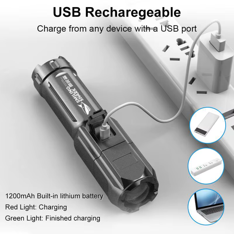 Puissante lampe de poche LED Rechargeable USB 18650 étanche Zoom pêche chasse 100000