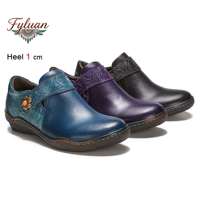 Chaussures plates pour femmes en cuir véritable