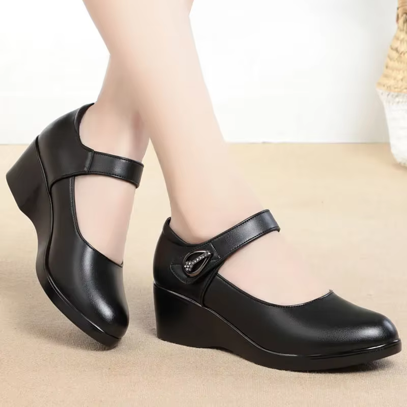 Femmes mode haute qualité chaussures à talons compensés pour printemps été dame décontracté rue confort noir chaussures à talons hauts pour étudiant A06