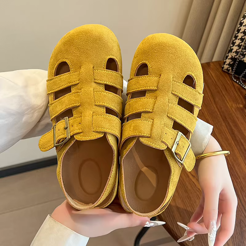 Sandales romaines creuses pour femmes, respirantes, confortables, bout fermé, Style féerique rétro polyvalent, pantoufles à semelles épaisses, chaussures d'été, 2025