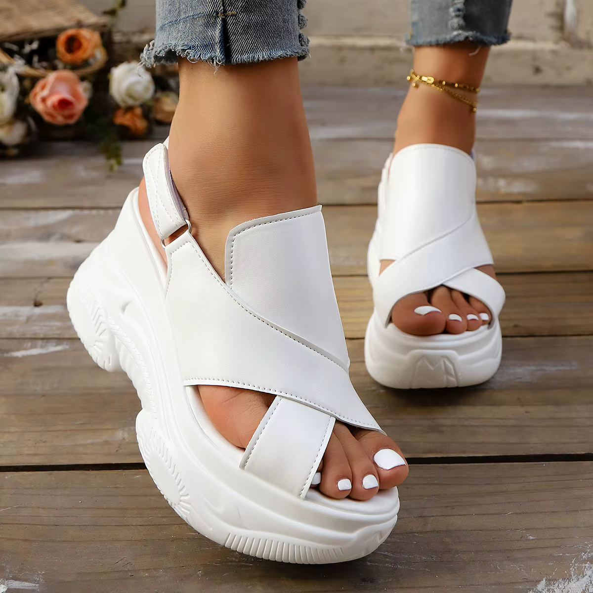 Chaussures grande taille pour femmes 35-42 mode d'été talon haut plate-forme confortable sandales à talons compensés
