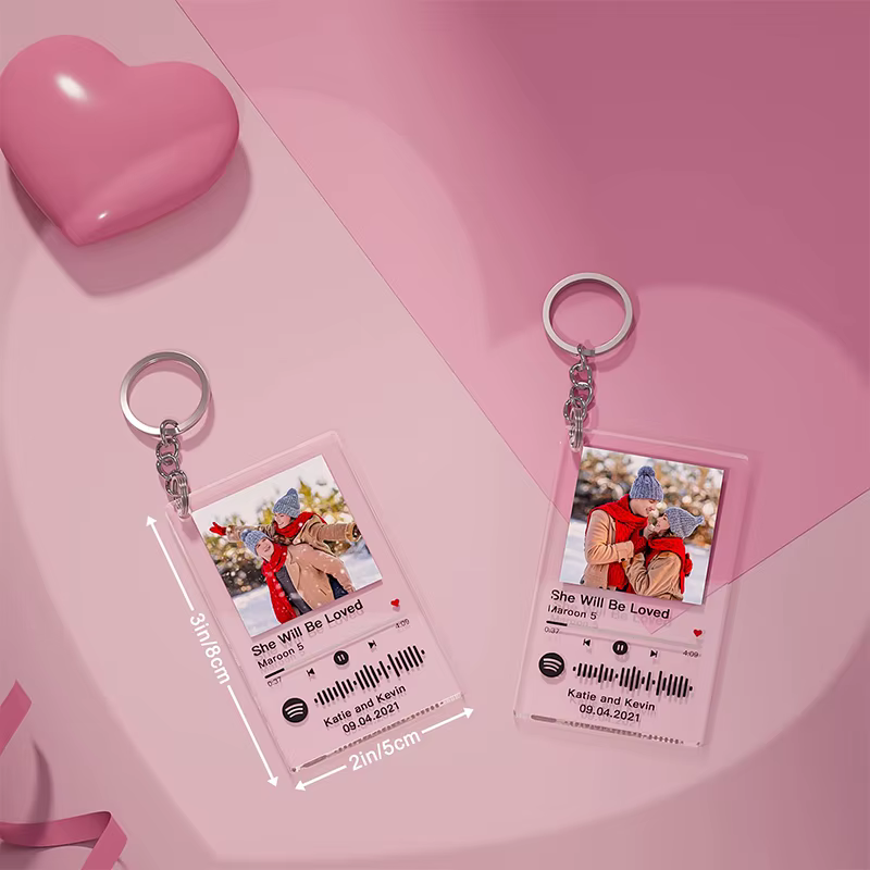Porte-clés Photo personnalisé Spotify, Plaque de chanson de musique en acrylique, cadre de porte-clés, cadeaux pour amoureux