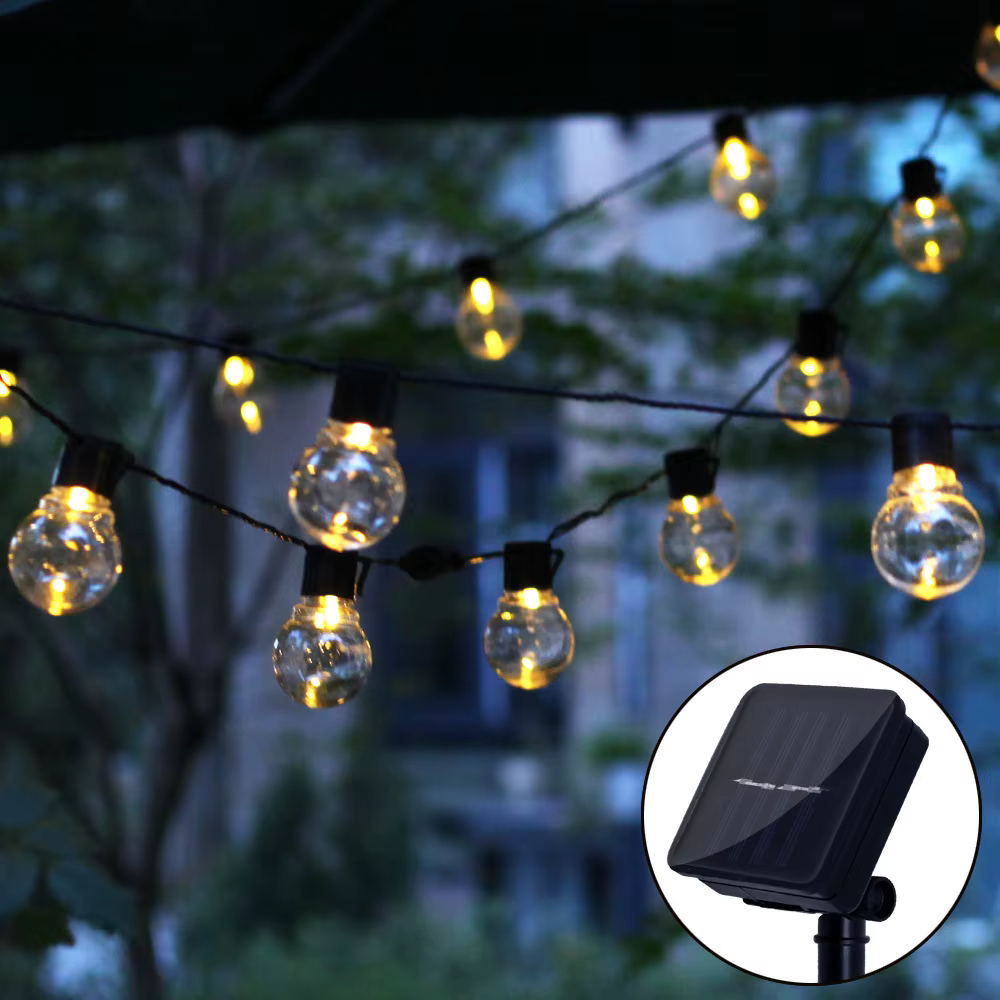 Guirlande solaire LED 5/7/12M avec ampoules globe féeriques pour Noël, rues, mariages, extérieur, fêtes, jardins, patios