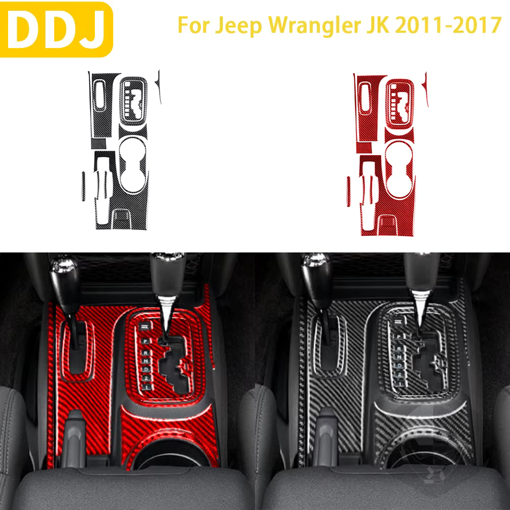 Autocollant de garniture de panneau de support de verre de poignée d'engrenage de Console centrale intérieure de voiture en Fiber de carbone pour Jeep Wrangler JK 2011 – 2017