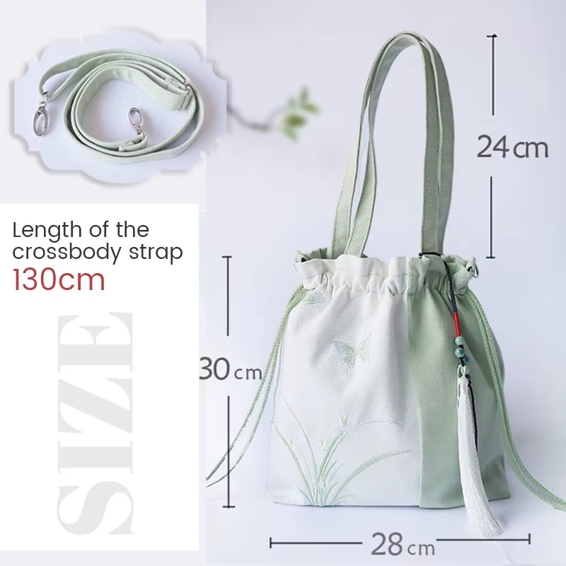 Sac à main Hanfu de Style chinois, sac à bandoulière littéraire Vintage avec broderie de fleurs, sacoche de Style ancien, sac à cordon