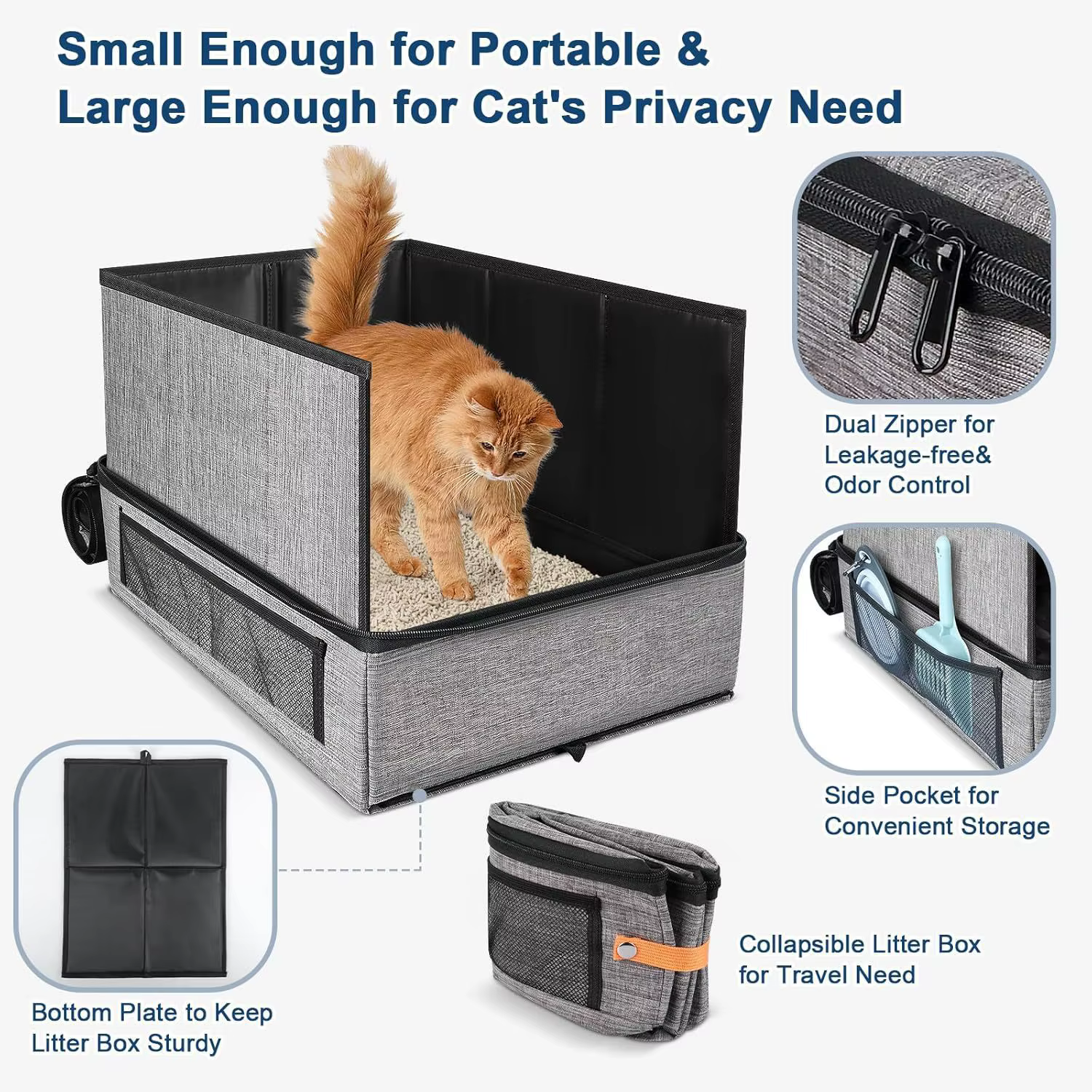 Sac à litière pour chat en tissu amélioré, bac à litière de voyage pour chat, imperméable et anti-fuite, pliable, anti-éclaboussures, sac de transport pour chat