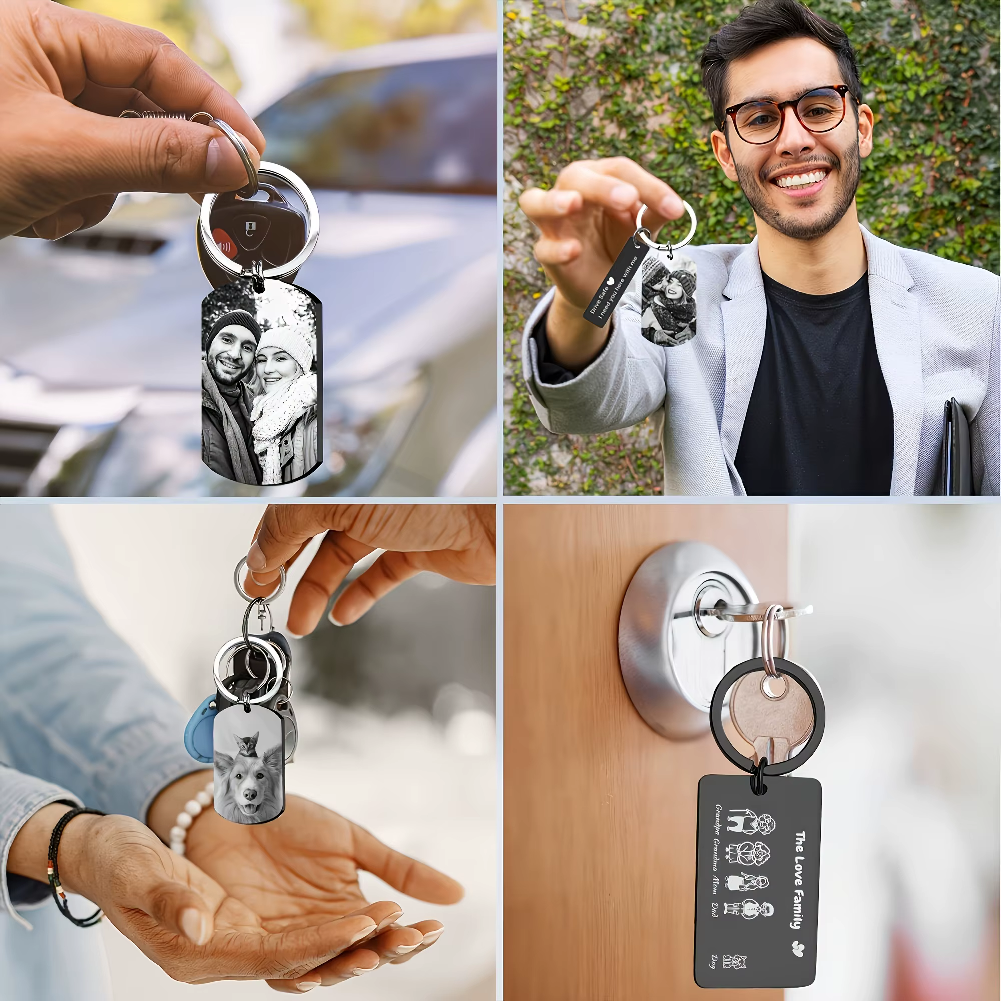 Porte-clés Photo personnalisé pour hommes, texte personnalisé, étiquette de chien, cadeau pour la famille, les Couples, petit ami, petite amie