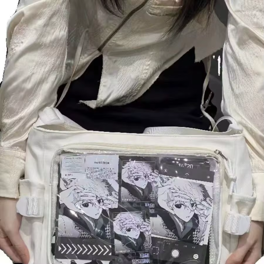 Sac à bandoulière Y2k Ulzzang Ita, polyvalent au quotidien, asymétrique épaule dénudée, sac d'école Harajuku pour filles, grande capacité, Itabag décontracté